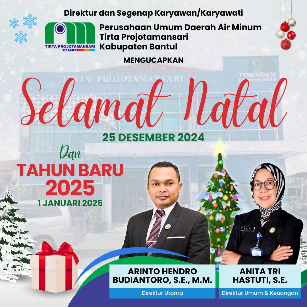 Ucapan Selamat Natal 2024 dan Tahun Baru 2025 oleh Arinto Hendro Budiantoro, S.E, M.M dan Anita Tri Hastuti, S.E, Segenap Perumda Kab. Bantul