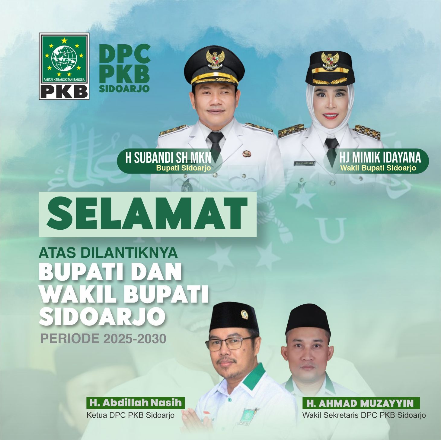 Selamat & Sukses atas dilantiknya Bupati dan Wakil Bupati Sidoarjo Periode 2025-2030 oleh H. Abdillah Nasih