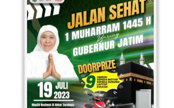 Thumbnail Berita - Sambut Tahun Baru Islam, Ayo Jalan Sehat Bareng Gubernur Khofifah, 45 Doorprize: 9 Umrah dan 9 Sepeda Motor