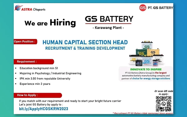 Thumbnail Loker Terbaru! GS Astra Mencari Recruitment & Training Section Head