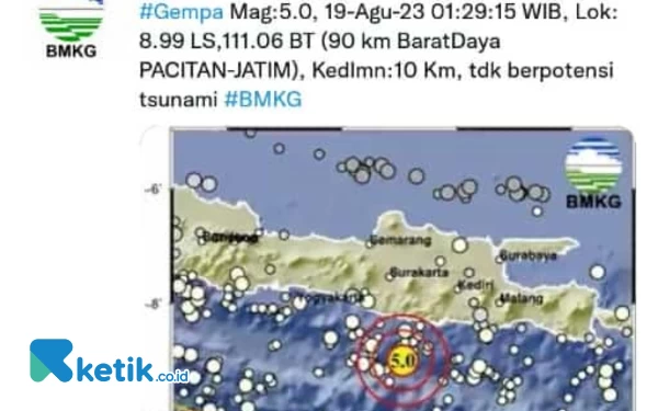 Thumbnail Berita - Gempa Magnitudo 5.0 Guncang Pacitan, Warga Terbangun dalam Keadaan Kaget