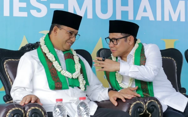 Thumbnail Anies Baswedan dan Muhaimin Iskandar tampak berbincang dalam acara silaturahmi dengan ulama di Pondok Pesantren Ar-raudhah, Sumenep (Foto: twitter @cakiminNOW)