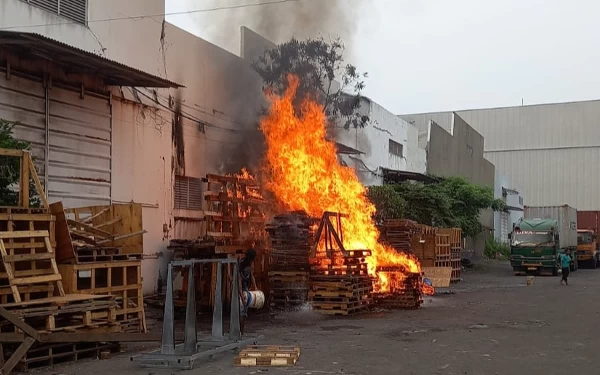 Thumbnail Bakar Sampah, Palet Kayu Pabrik di Margomulyo Kota Surabaya Hangus Terbakar