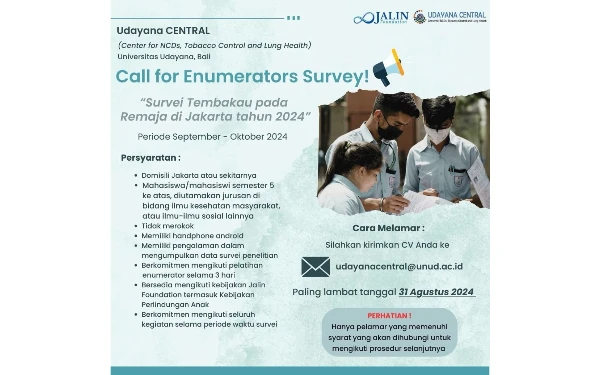 Thumbnail Berita - Udayana Central Mencari Enumerator Survey untuk Periode September-Oktober 2024