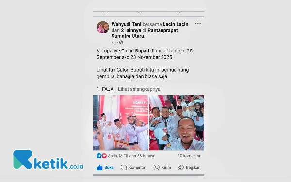 Thumbnail Berita - Ketua Bawaslu Labuhanbatu Posting Gambar Swafoto Bareng Paslon, Warganet: Semoga Netral